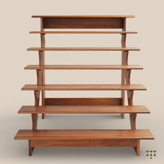 7 Golu steps crafted in solid wood that beautifully showcase festive dolls during Navratri, tinted in almond brown
