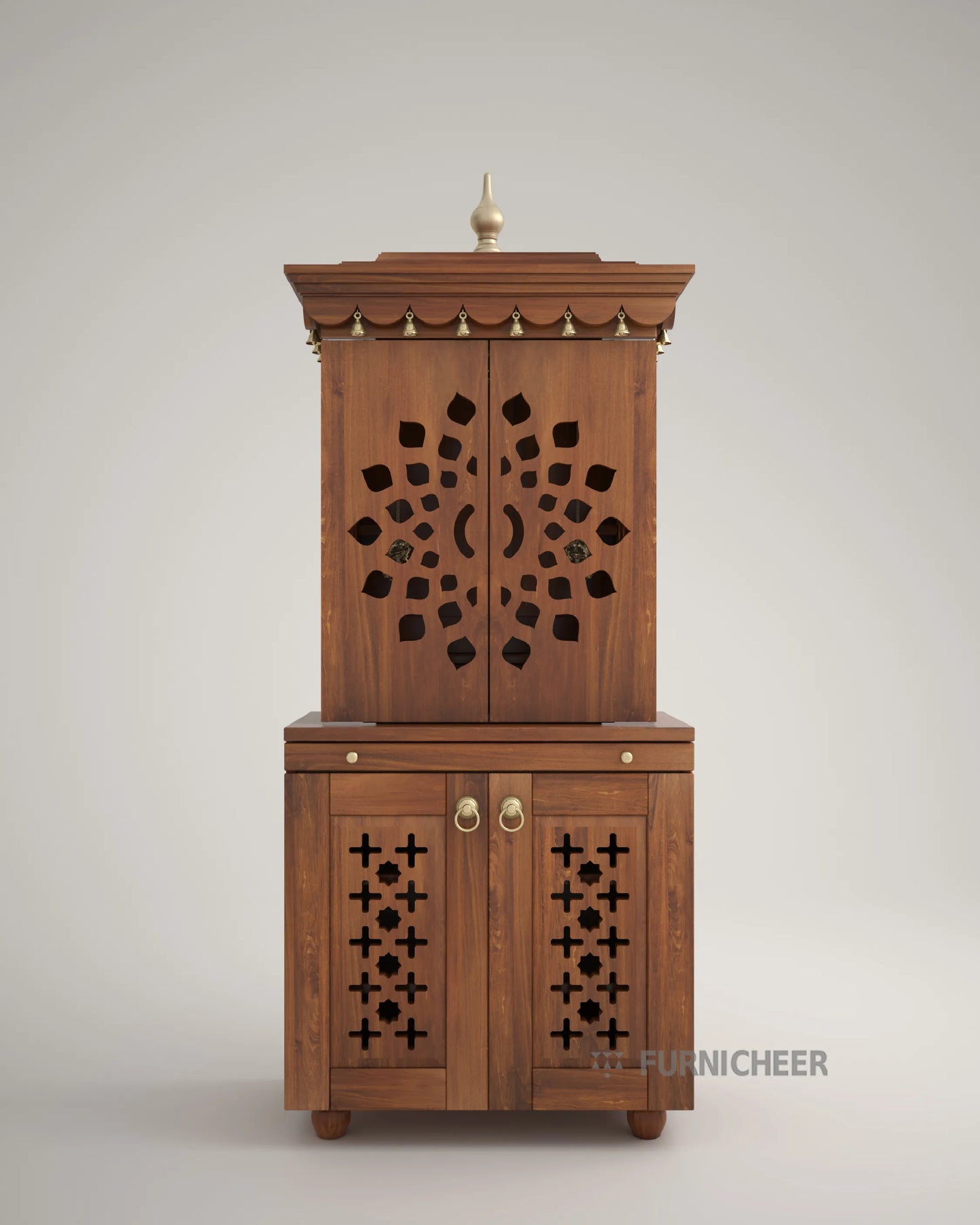 Hindu Pooja Unit with Door in Cherry Brown