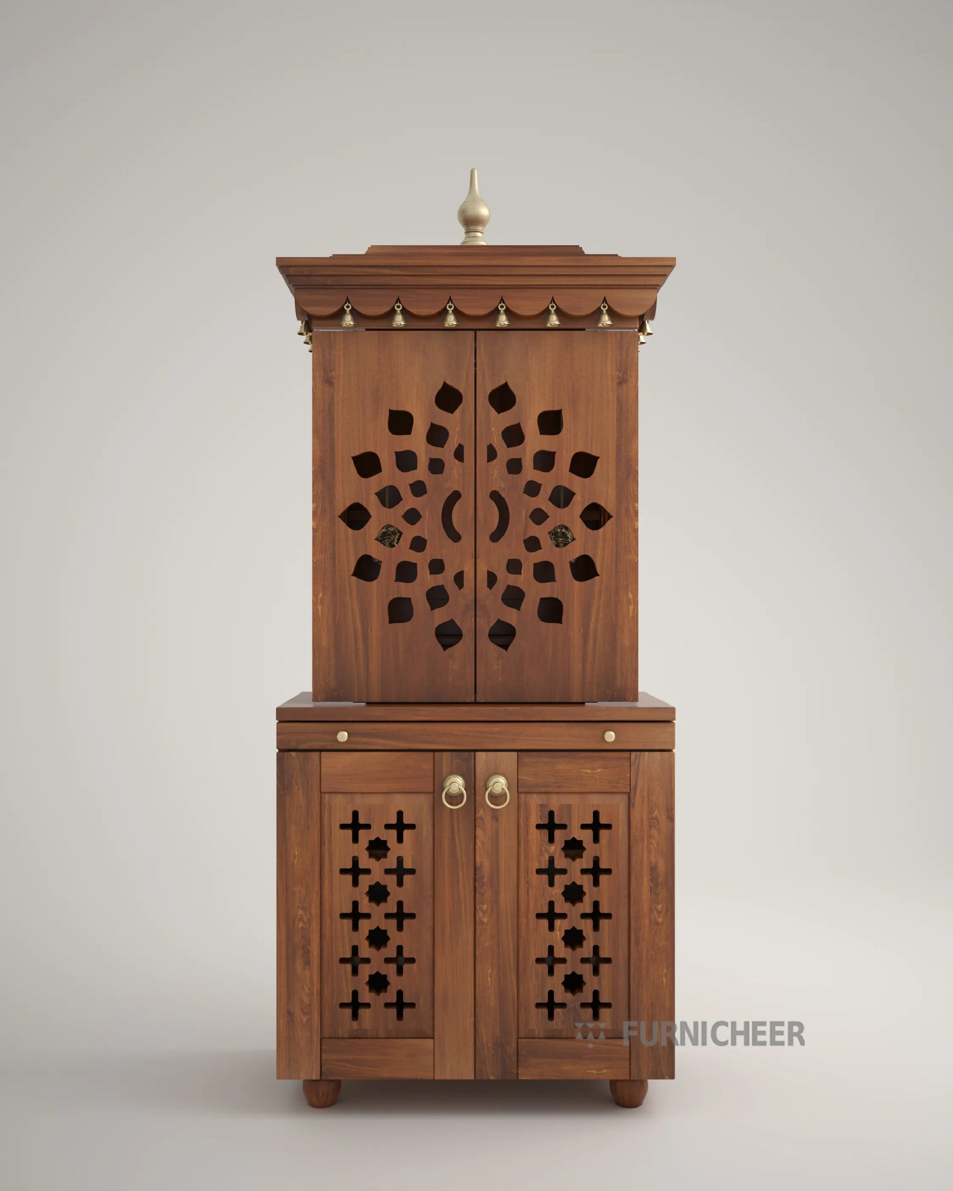 Hindu Pooja Unit with Door in Cherry Brown