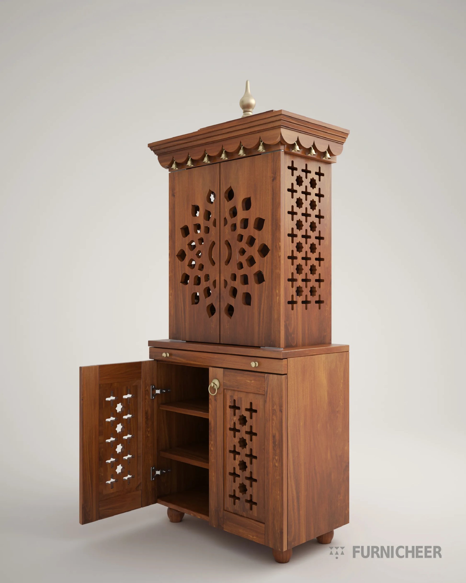 Home Prayer Mandir with Door in Cherry Brown