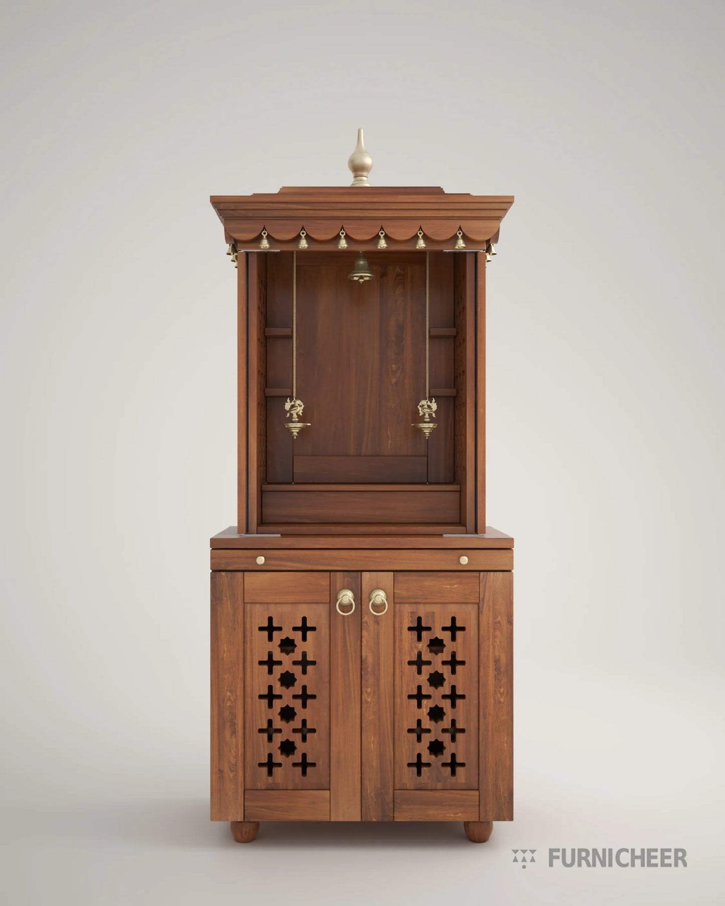 Luxury Pooja Mandir with Door in Cherry Brown