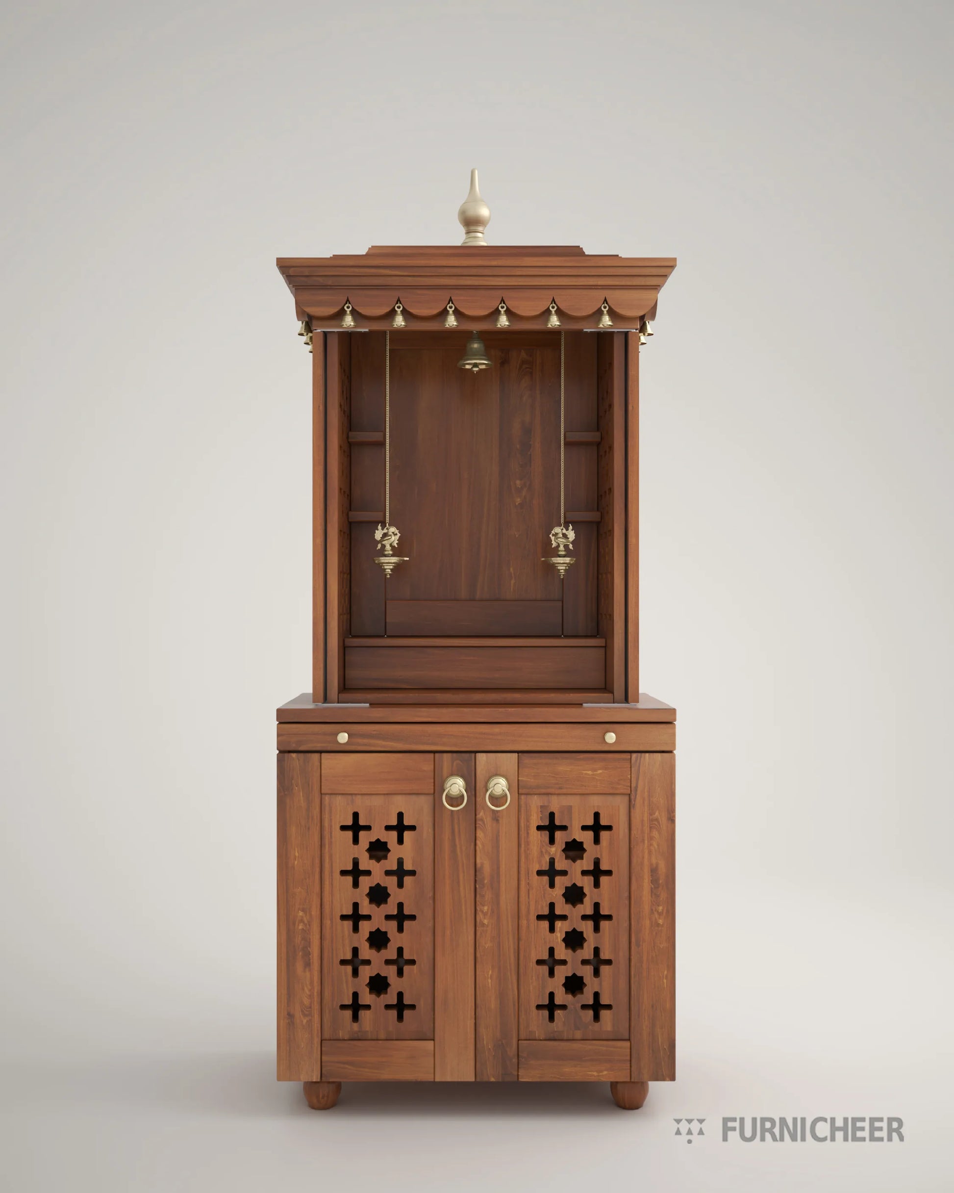 Luxury Pooja Mandir with Door in Cherry Brown