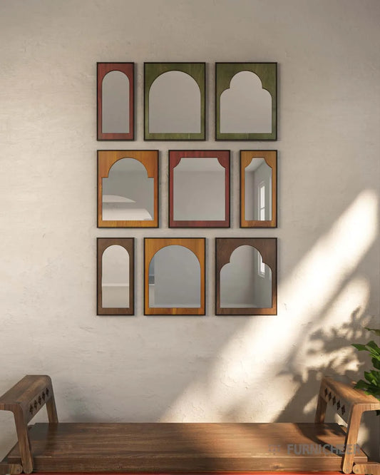 Natural Wooden Frame Wall Mirror Set 