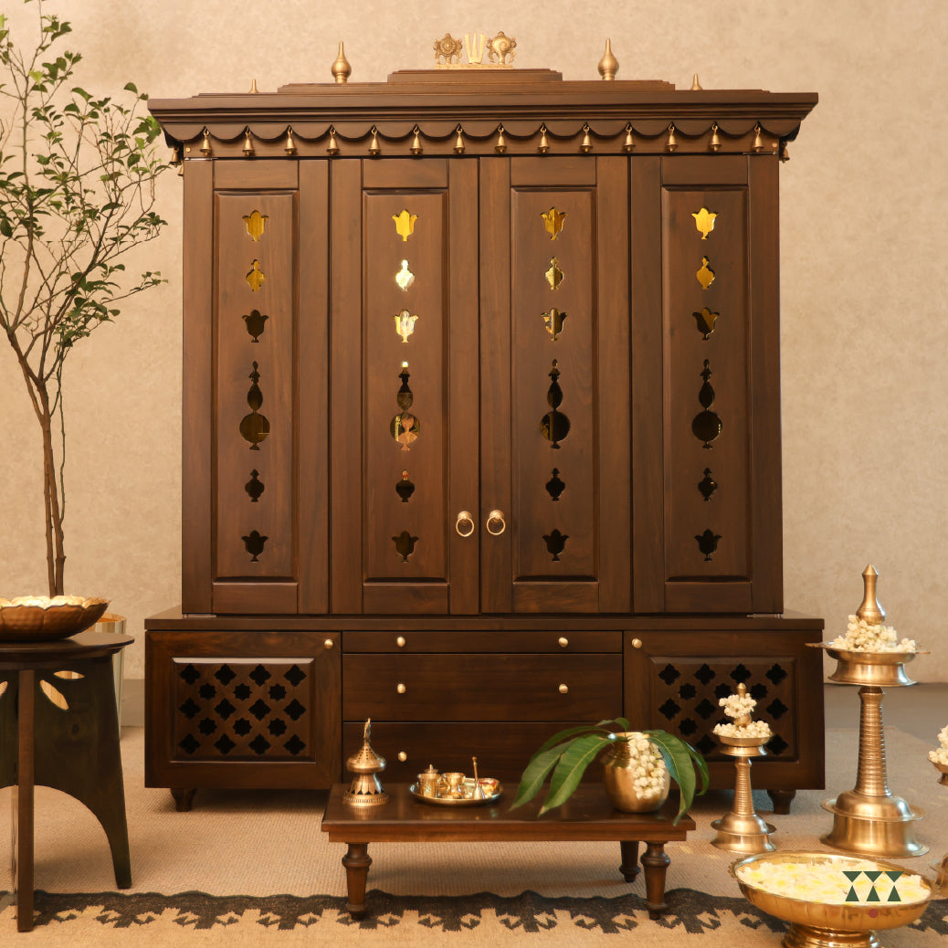 Wooden altar with decorative elements in a room setting
