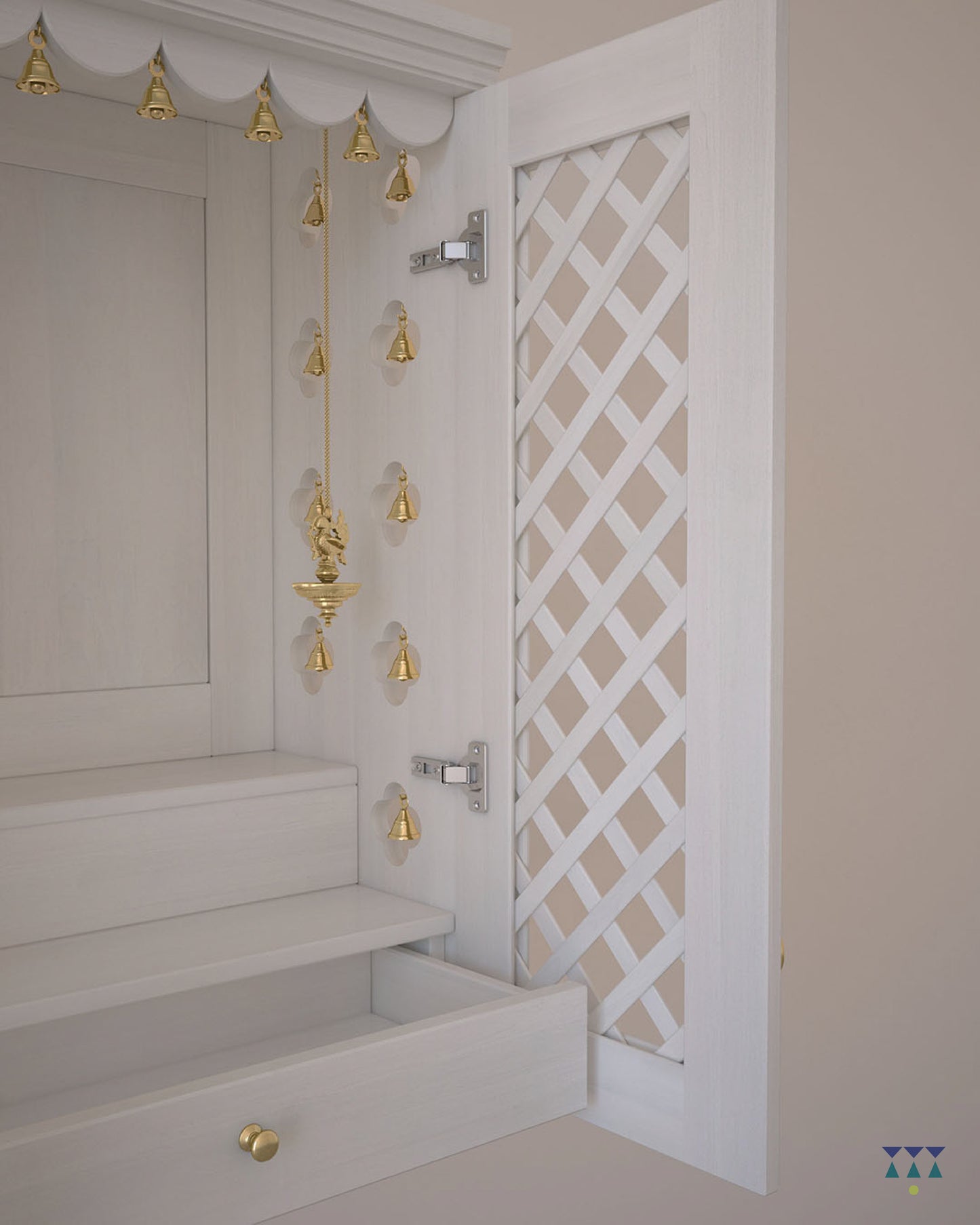 NANDANA - Puja Mandayam for Home with Brass Accents