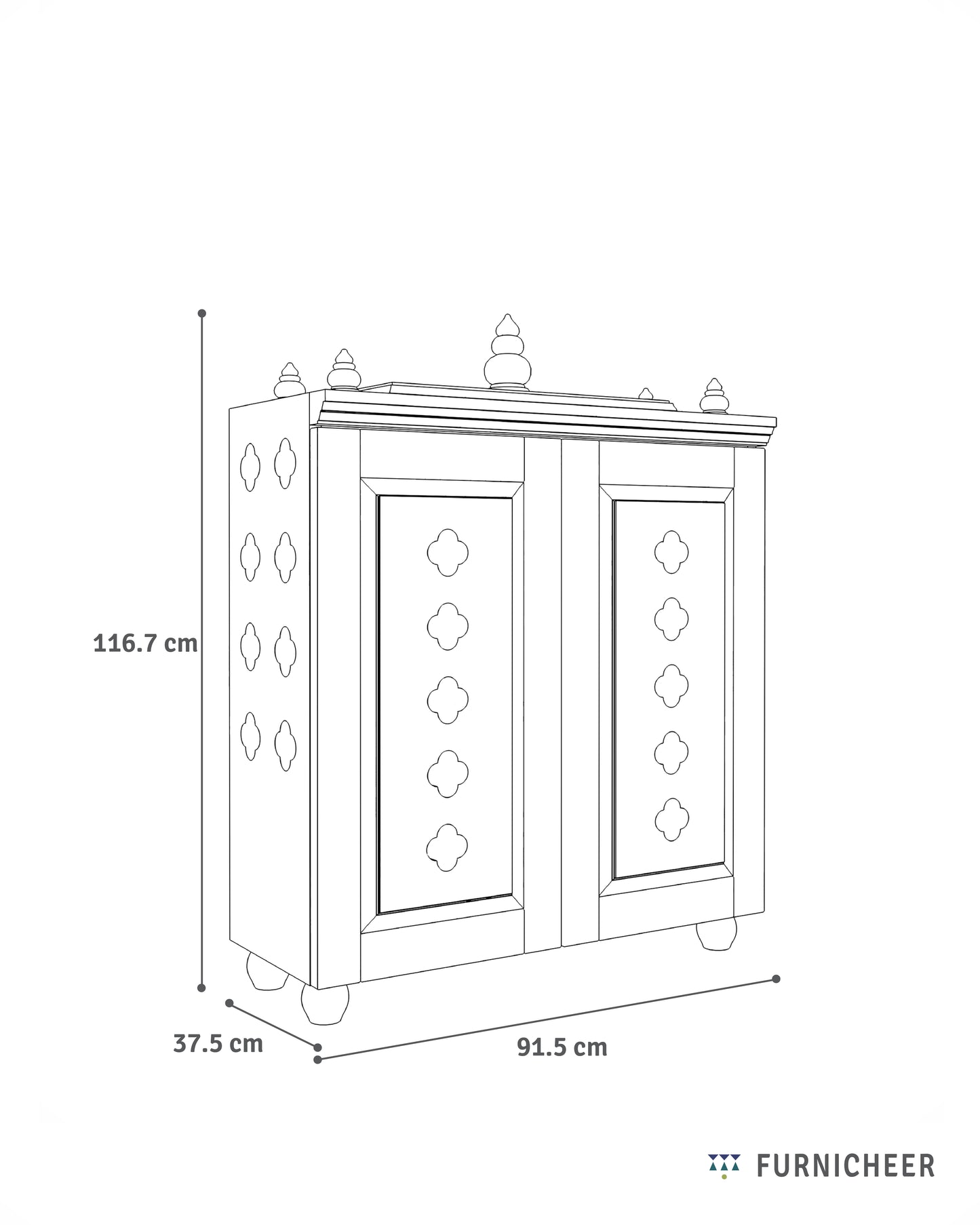 OJAS - Sustainable Solid Wood Table Mount Pooja Mandir for Home with Door with A Slide-Out Tray and Enhanced with Pure Brass Knobs & Bells