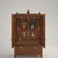 OMKARA - Solid Wood Handcrafted Free-Standing Temple for Home with Door in Cherry Brown PU Finish Accessorized with Brass Bells & Brass Lamps