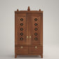OMKARA - Solid Wood Handcrafted Free-Standing Temple for Home with Door in Cherry Brown PU Finish Accessorized with Brass Bells & Brass Lamps