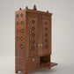 OMKARA - Solid Wood Handcrafted Free-Standing Temple for Home with Door in Cherry Brown PU Finish Accessorized with Brass Bells & Brass Lamps