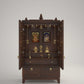 OMKARA - Solid Wood Handcrafted Free-Standing Temple for Home with Door in Walnut Brown PU Finish Accessorized with Brass Bells & Brass Lamps
