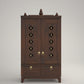 OMKARA - Solid Wood Handcrafted Free-Standing Temple for Home with Door in Walnut Brown PU Finish Accessorized with Brass Bells & Brass Lamps