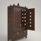 OMKARA - Solid Wood Handcrafted Free-Standing Temple for Home with Door in Walnut Brown PU Finish Accessorized with Brass Bells & Brass Lamps