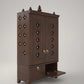 OMKARA - Solid Wood Handcrafted Free-Standing Temple for Home with Door in Walnut Brown PU Finish Accessorized with Brass Bells & Brass Lamps