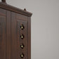 OMKARA - Solid Wood Handcrafted Free-Standing Temple for Home with Door in Walnut Brown PU Finish Accessorized with Brass Bells & Brass Lamps