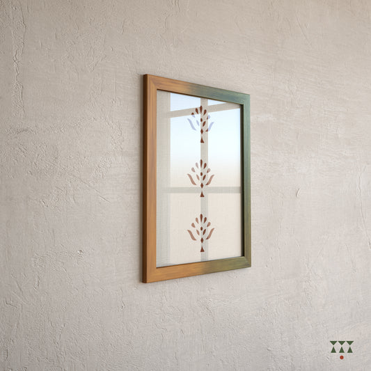 Single large, solid wood photo frame tinted in a gradation of mustard yellow & moringa green