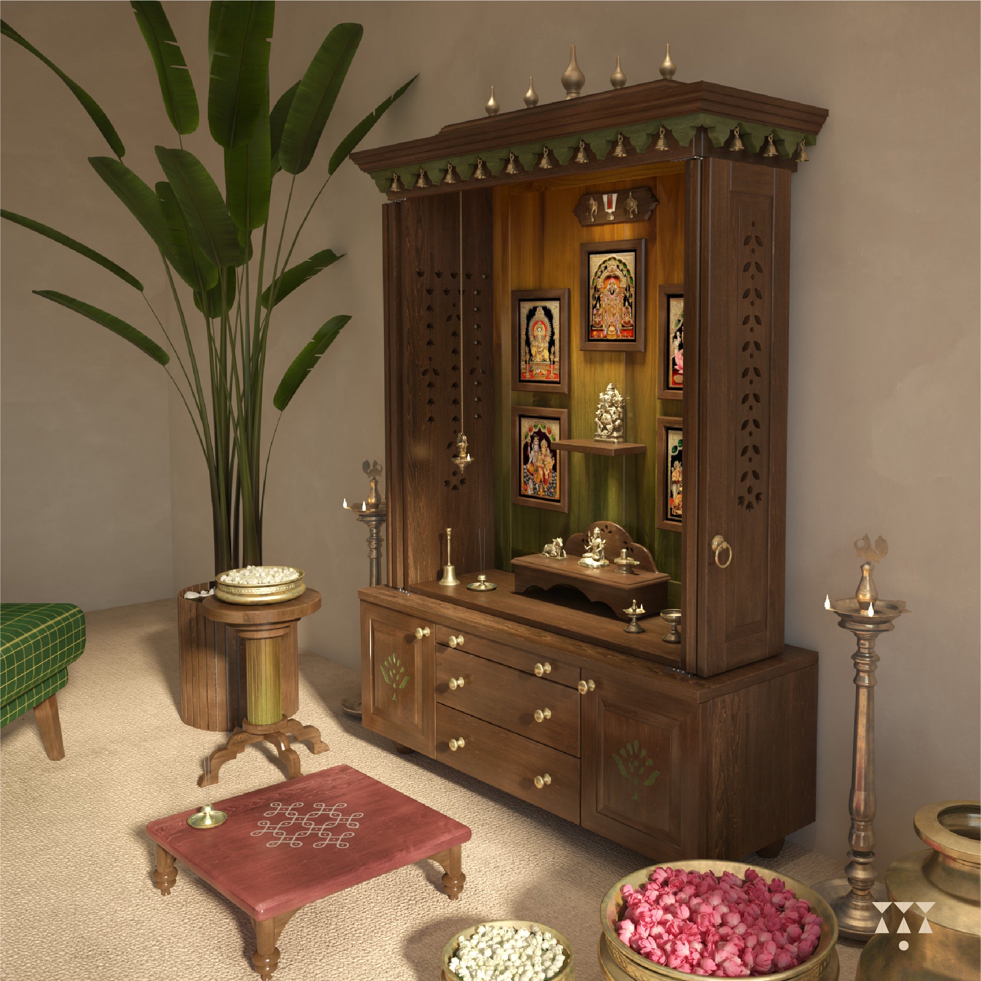 Wooden with decorative items in a room setting