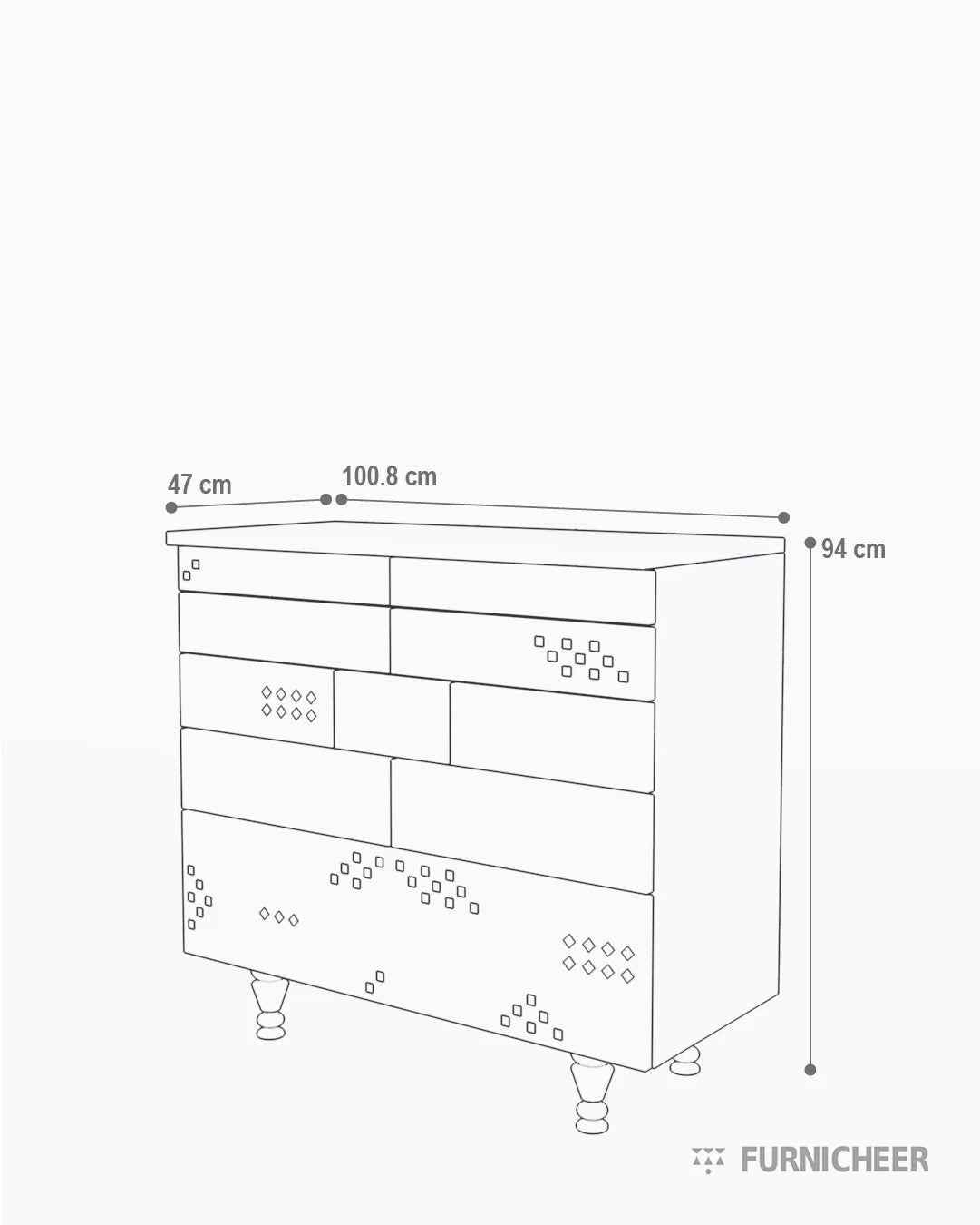 Wooden Dressers and Chests Of Drawers Size Diagram