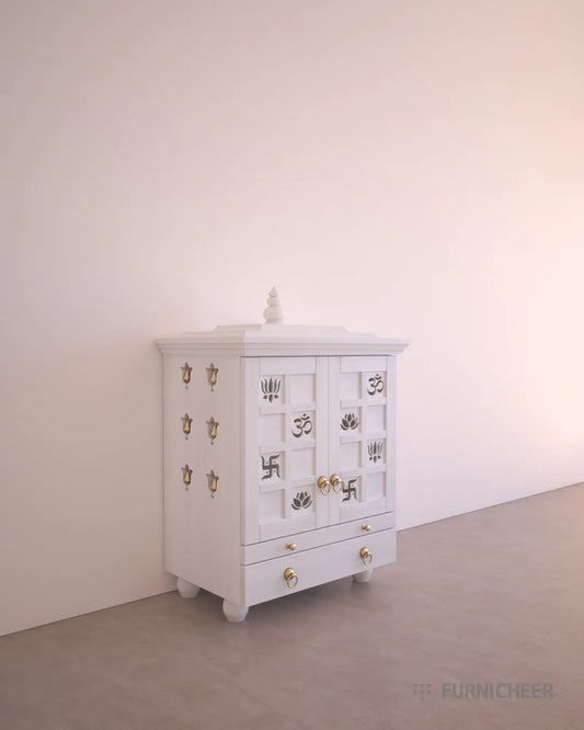 Solid Wood White Pooja Mandir For Home