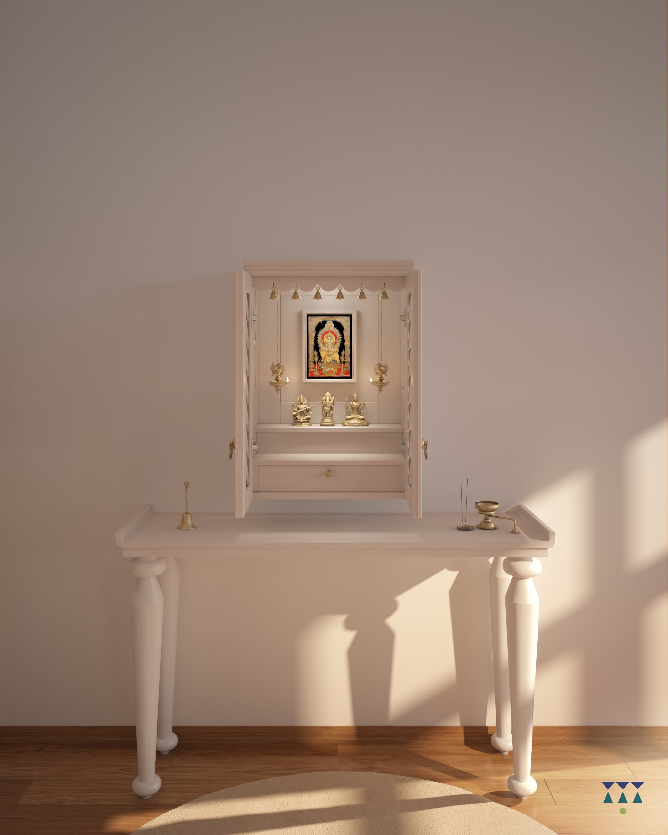 NANDANA - Puja Mandayam For Home With Brass Accents
