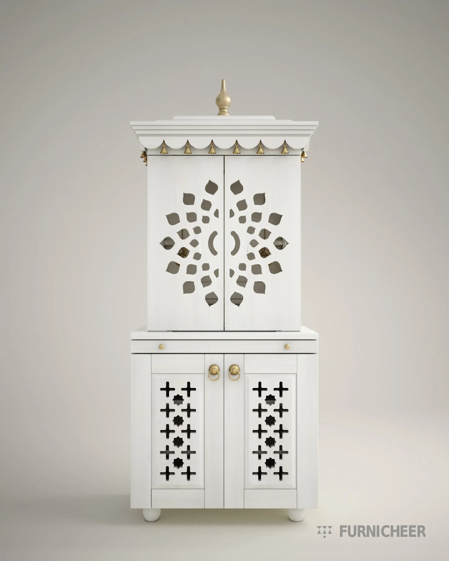 MORYA  - Beautiful Free Standing Puja Mandapam with Doors & Brass Accents