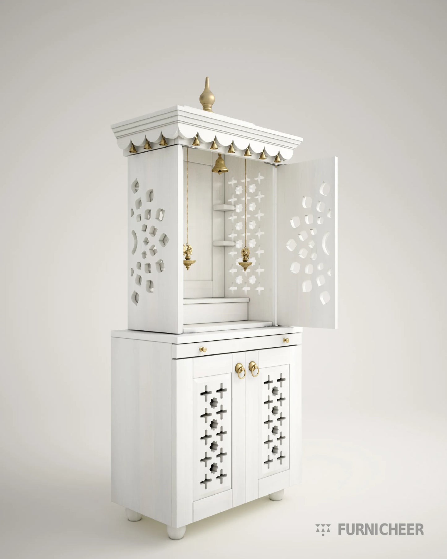 MORYA  - Beautiful Free Standing Puja Mandapam with Doors & Brass Accents