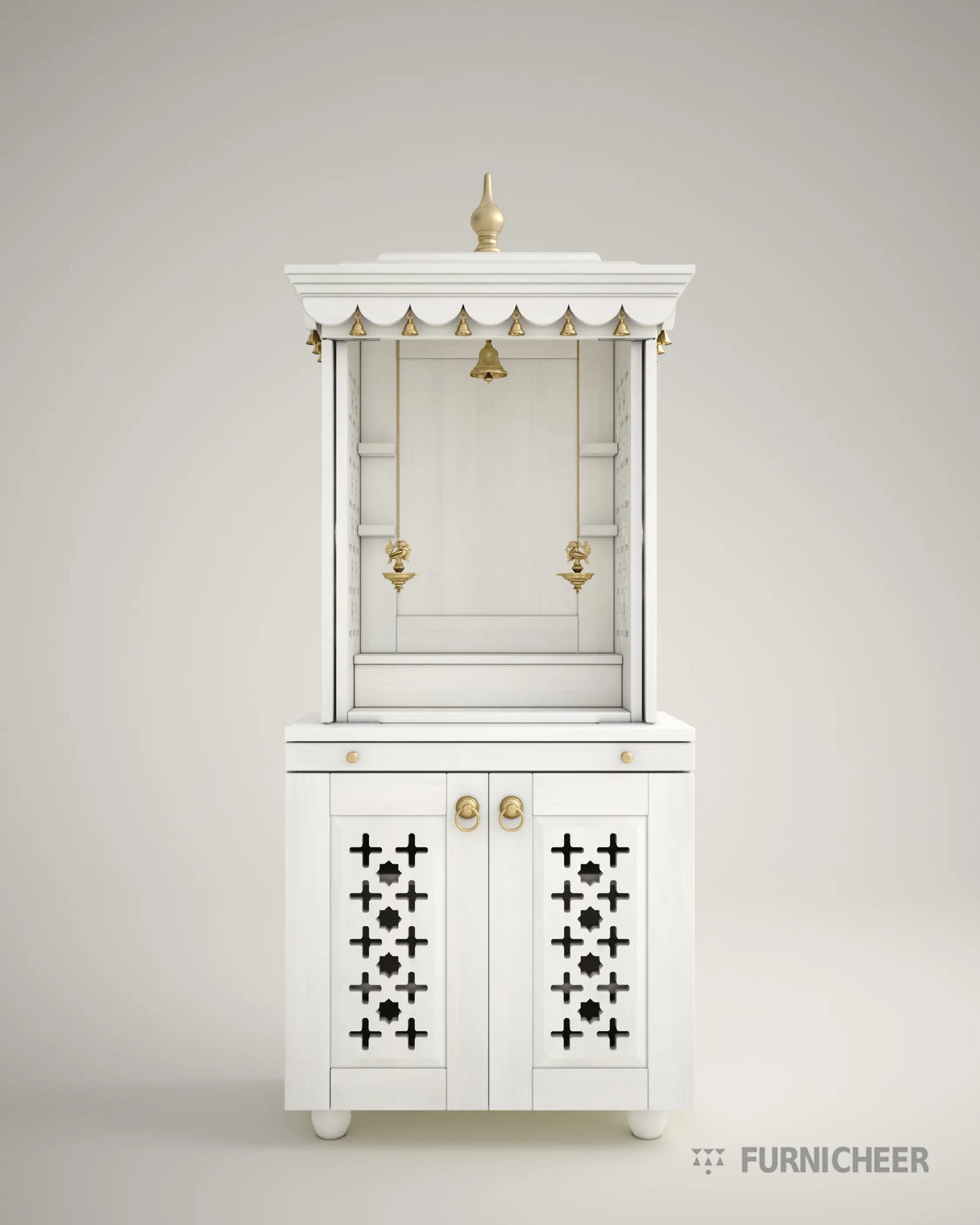 MORYA  - Beautiful Free Standing Puja Mandapam with Doors & Brass Accents