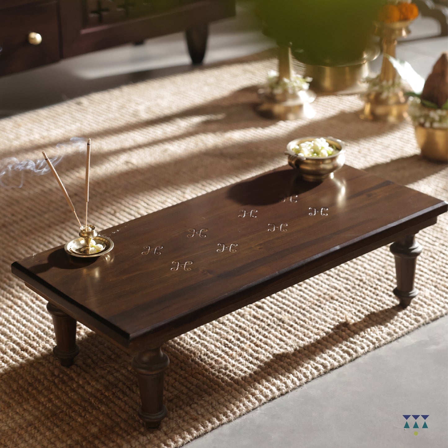 The Sacred Space - Puja room with traditional temple & accent furniture | Handcrafted Solidwood Pooja mandir | Indian Prayer temple for home