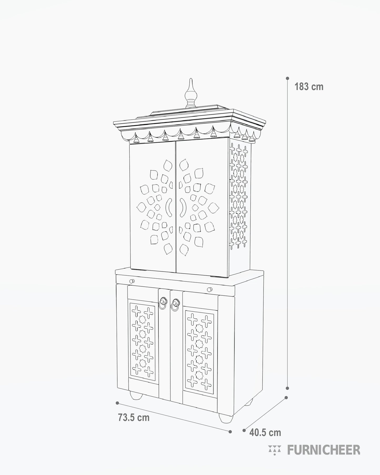 Traditional Hindu Puja Cabinet Size Diagram