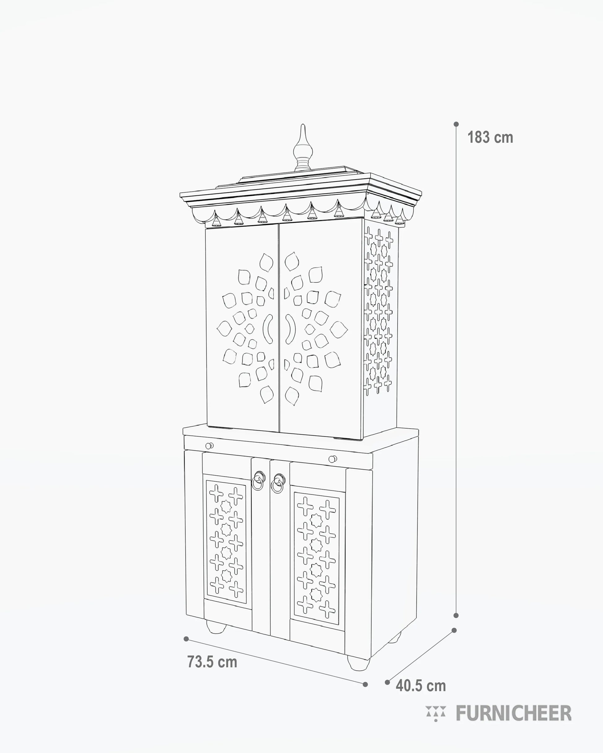 Traditional Hindu Puja Cabinet Size Diagram