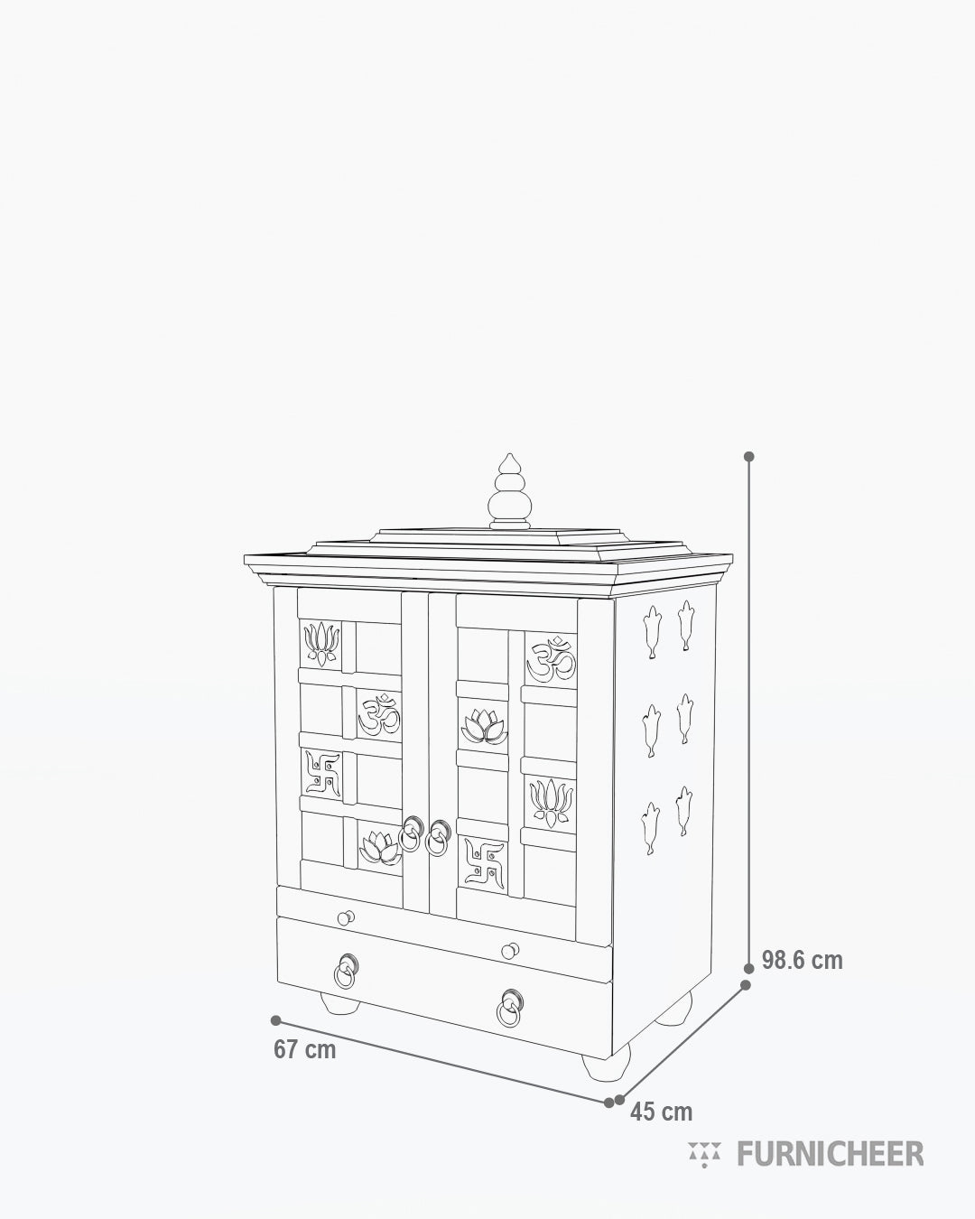 White PU Finish Puja Mandir Size Diagram 