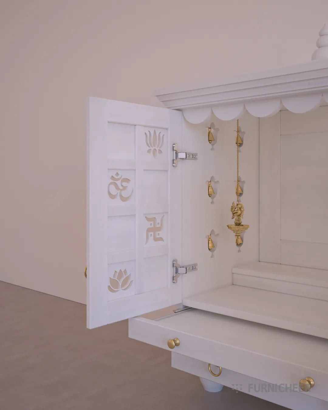 Wooden White Finish Pooja Mandir For Home