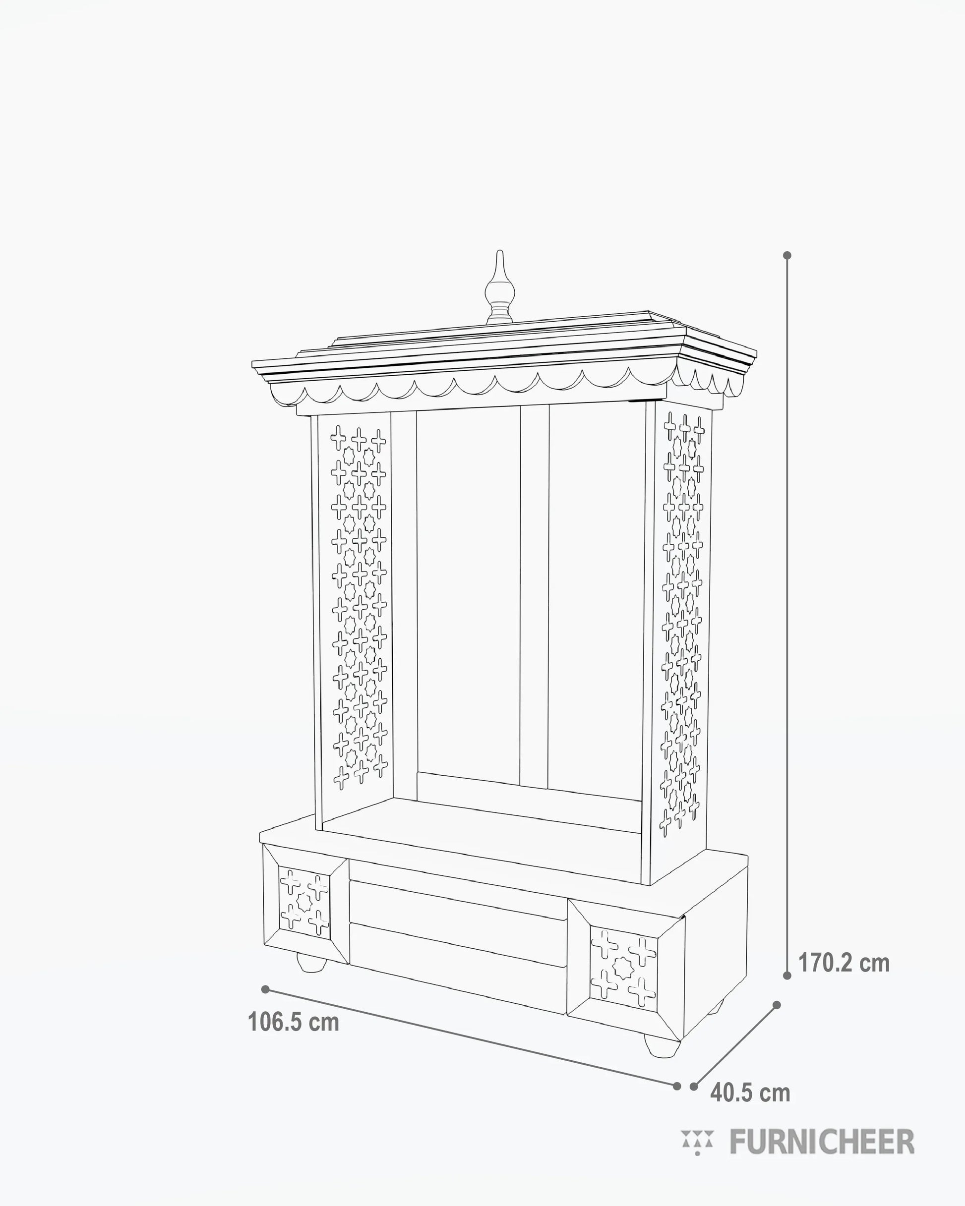 Indian Style Mandapam with Drawer Size Diagram