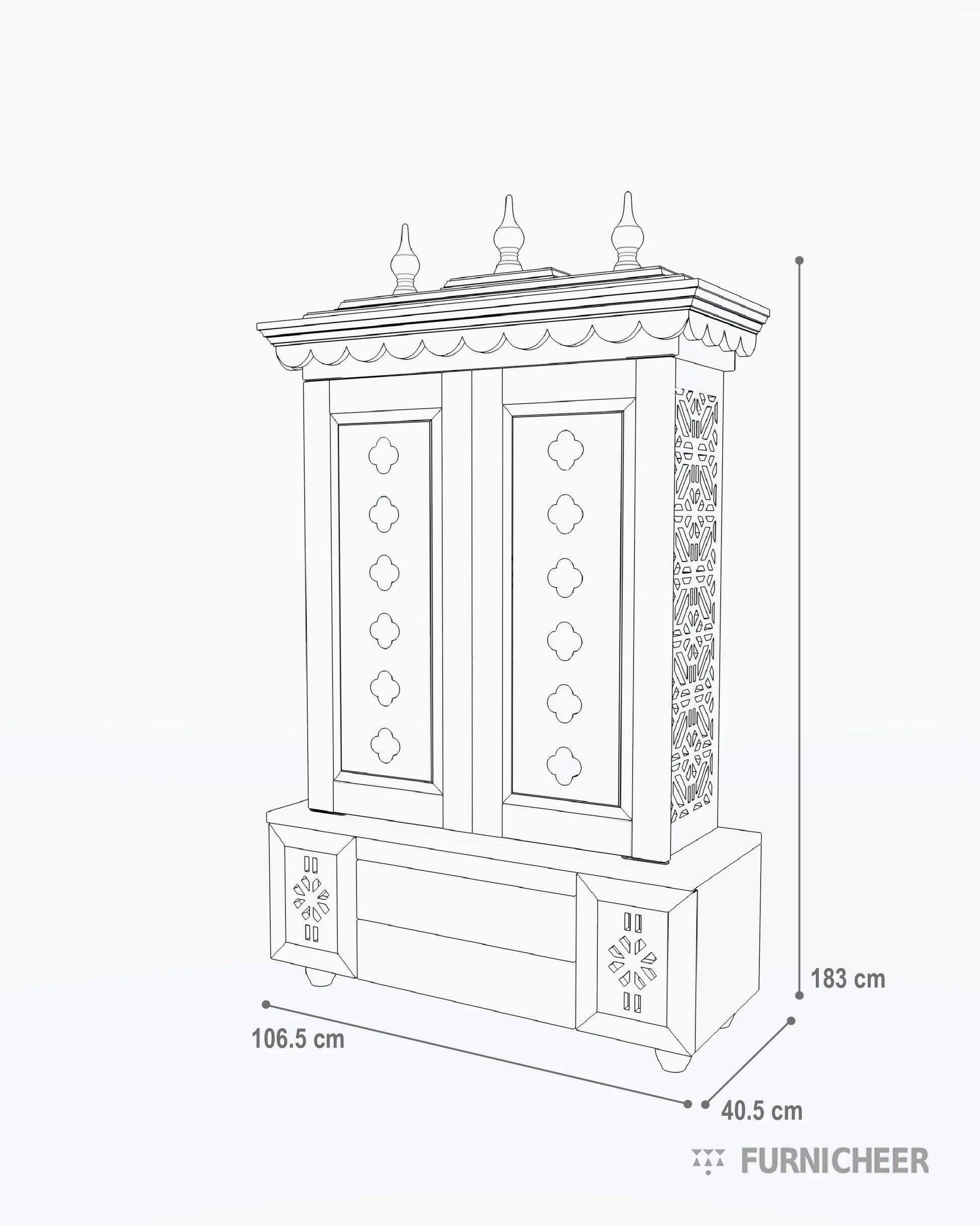 Wooden Temple with Accents for Home Size Diagram