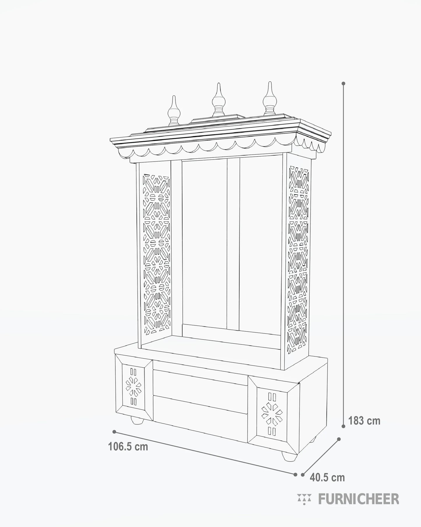 Standing Solid Wood Puja Mandir design Structure