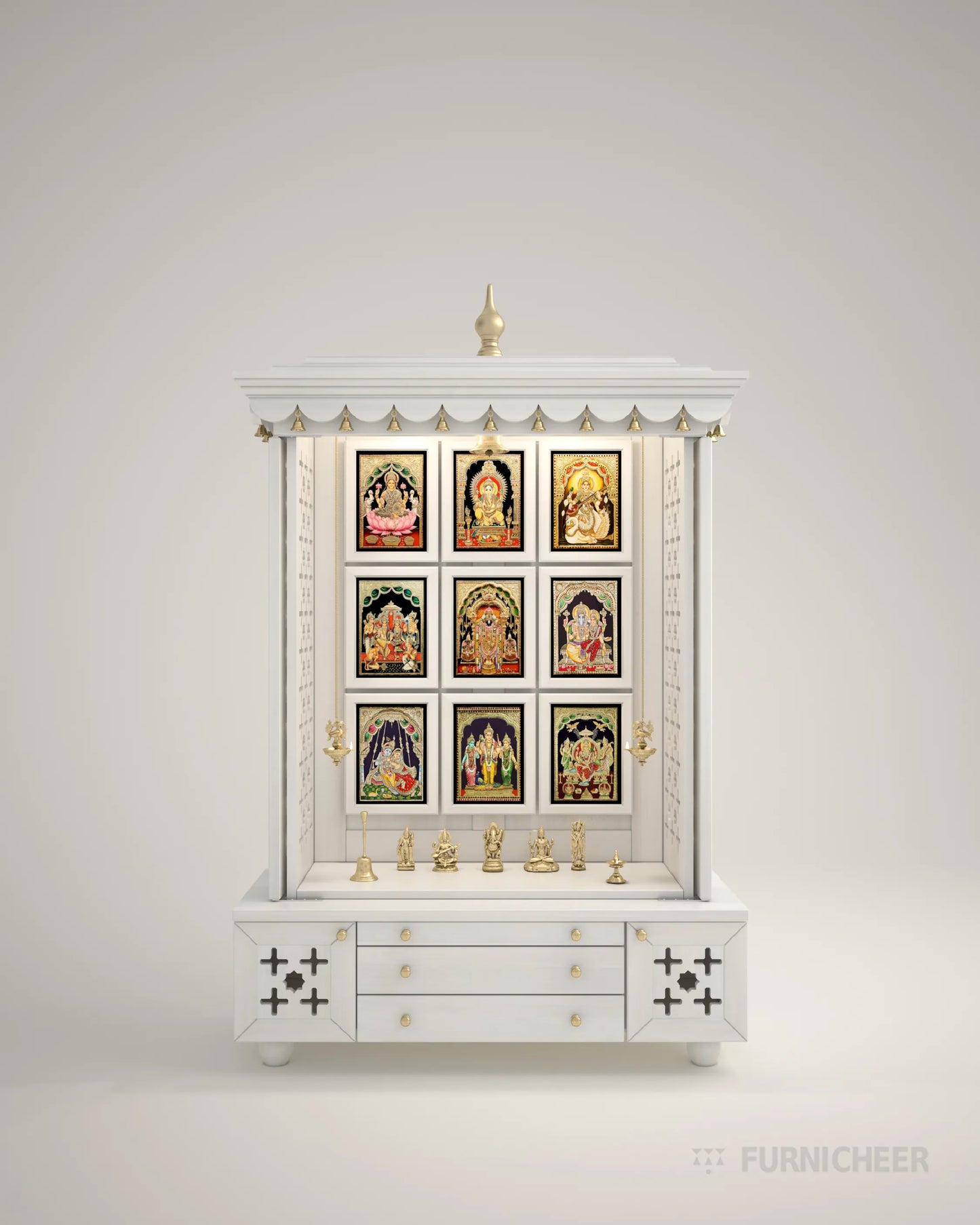 White Wooden mandir for small family home prayers