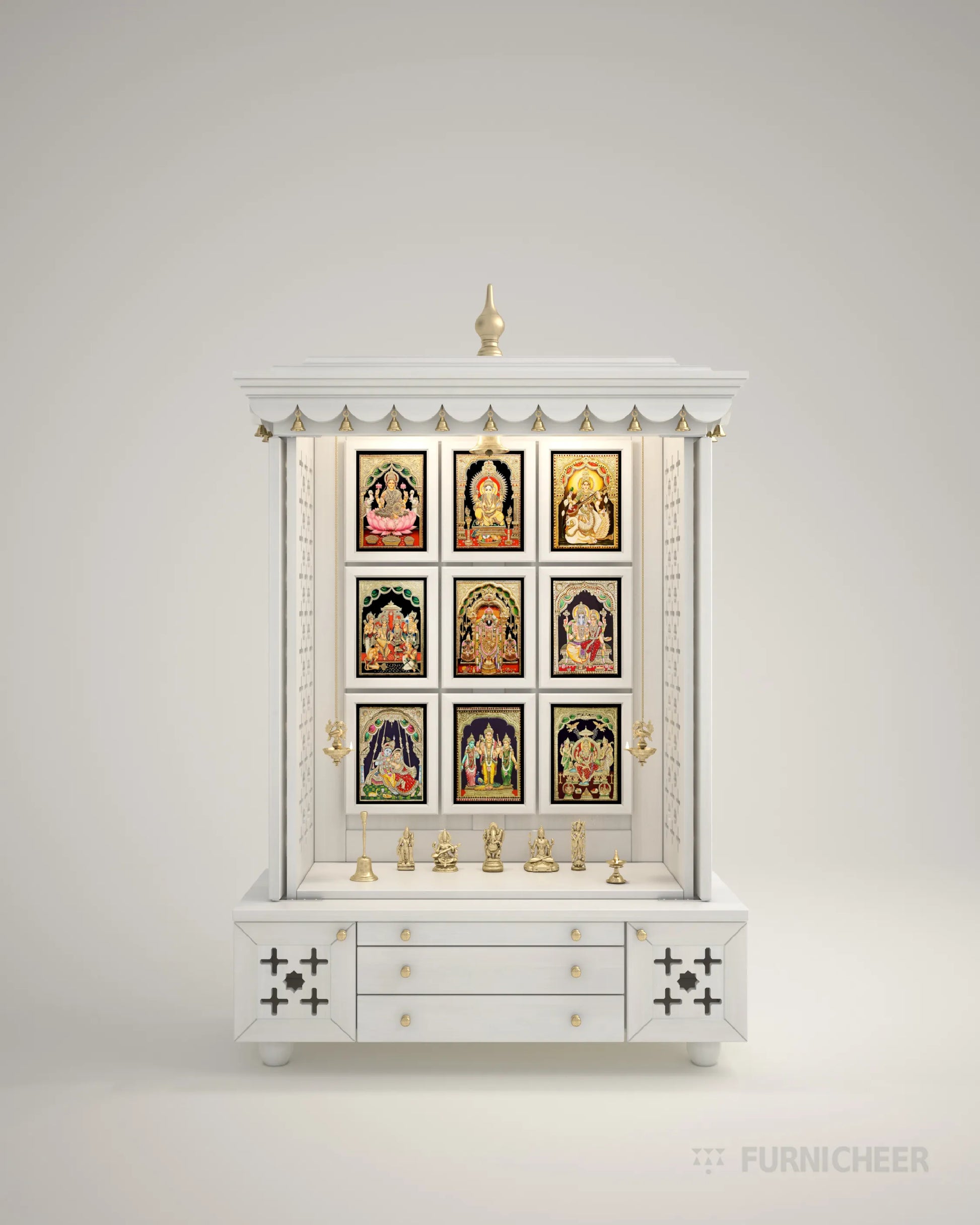 White Wooden mandir for small family home prayers