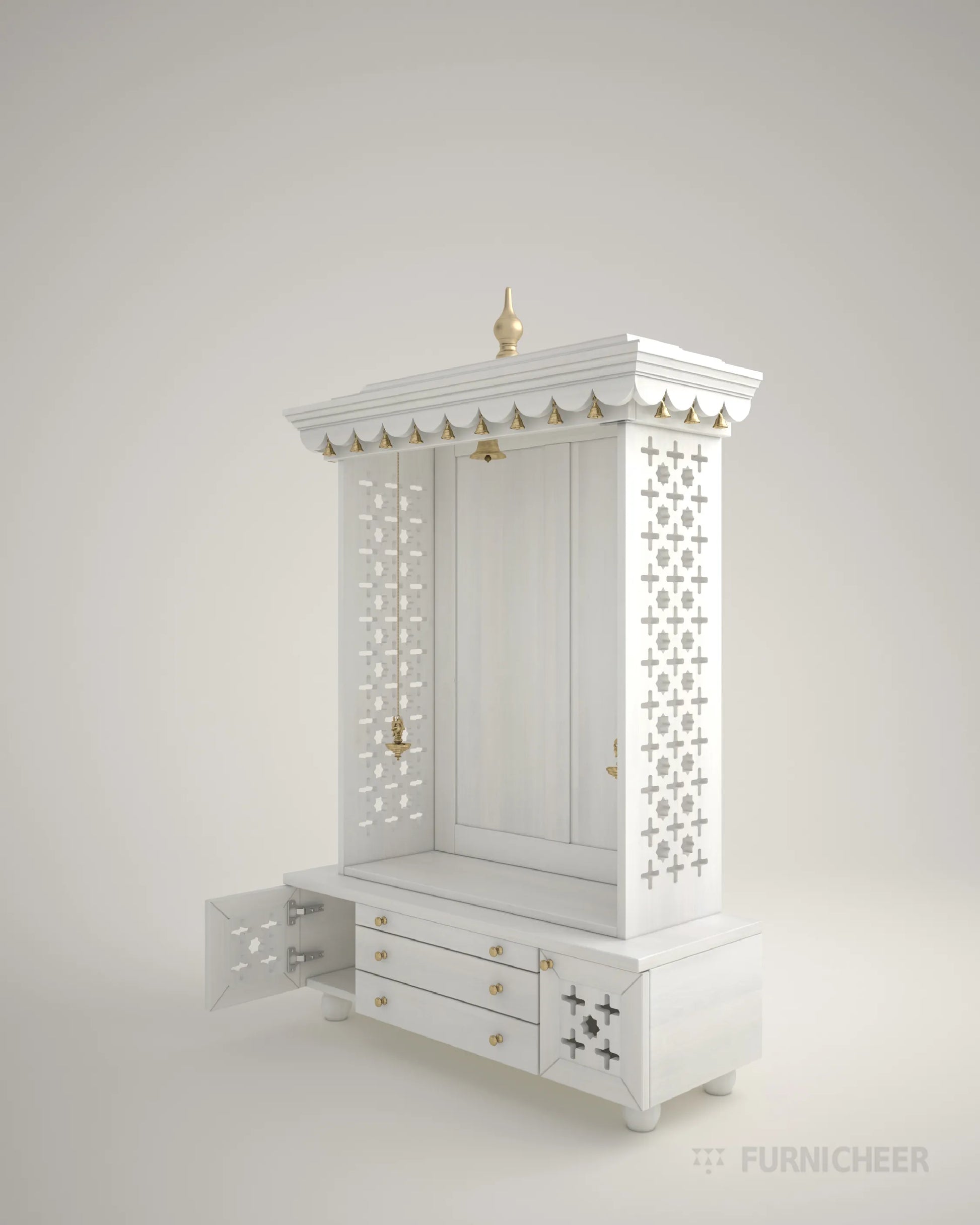 Wooden White PU Finish Traditional Design Temple 