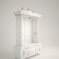 White PU Finish Wooden Mandir with Drawer for Puja