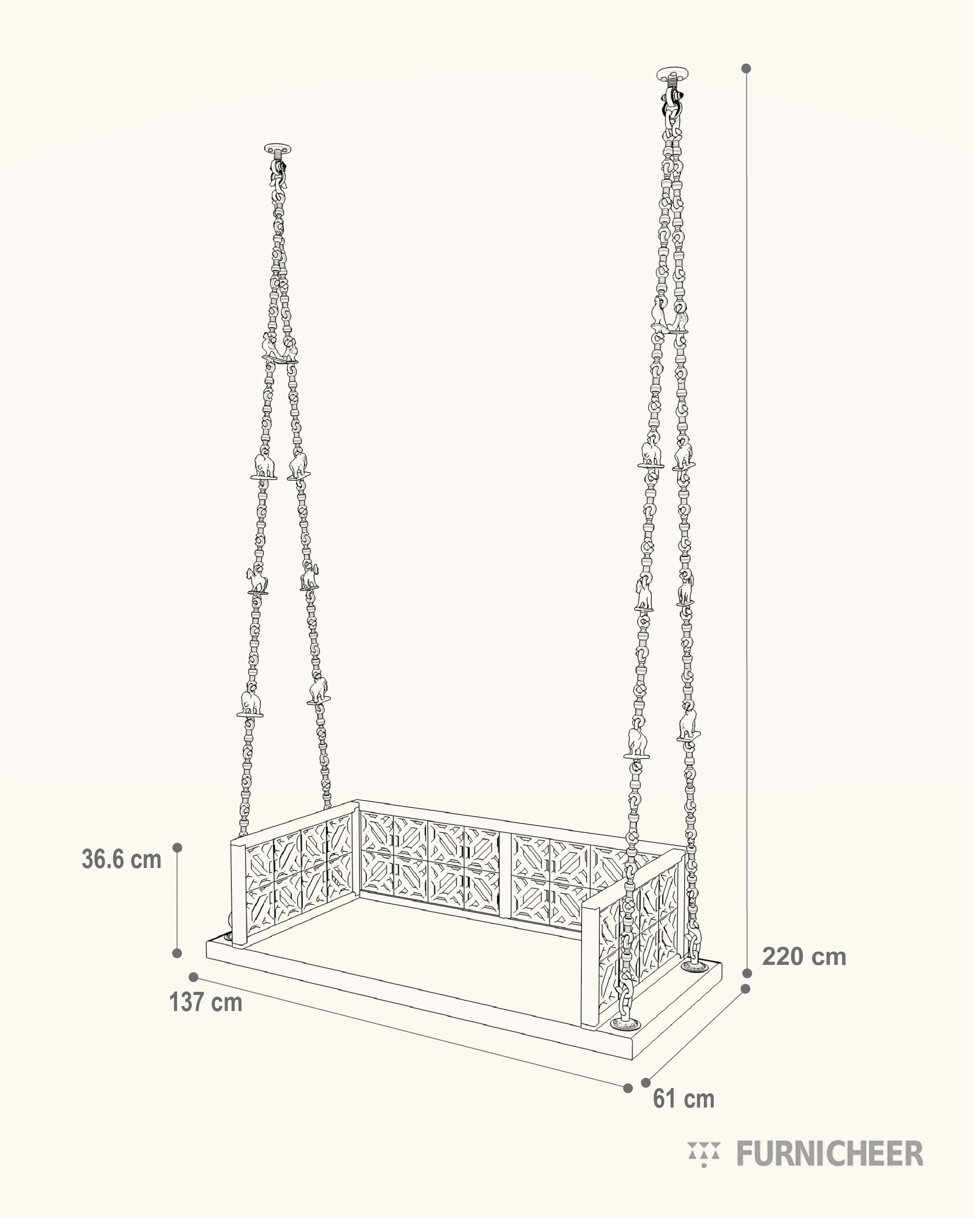 Solid Wood Swing Bench with Chain Size Diagram