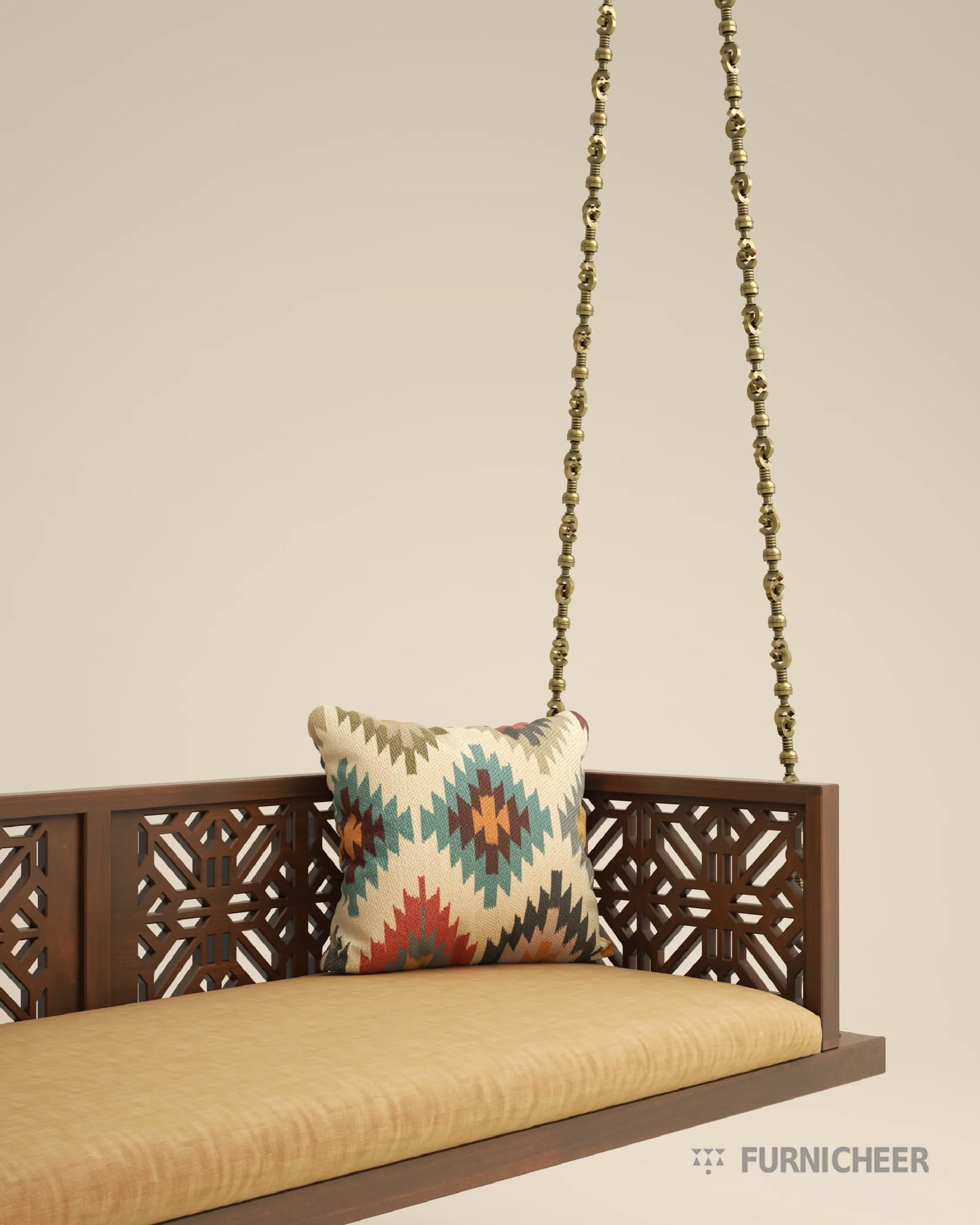 Solid Brown Wood Jhula Swing for home decor
