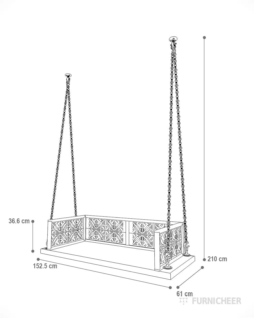 Walnut Brown Wooden Jhula Swing measurement 