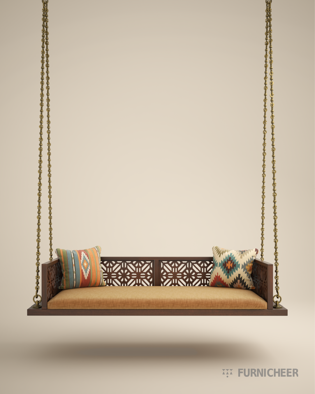 Solid Wood Swing with Brass Chain for indoor use