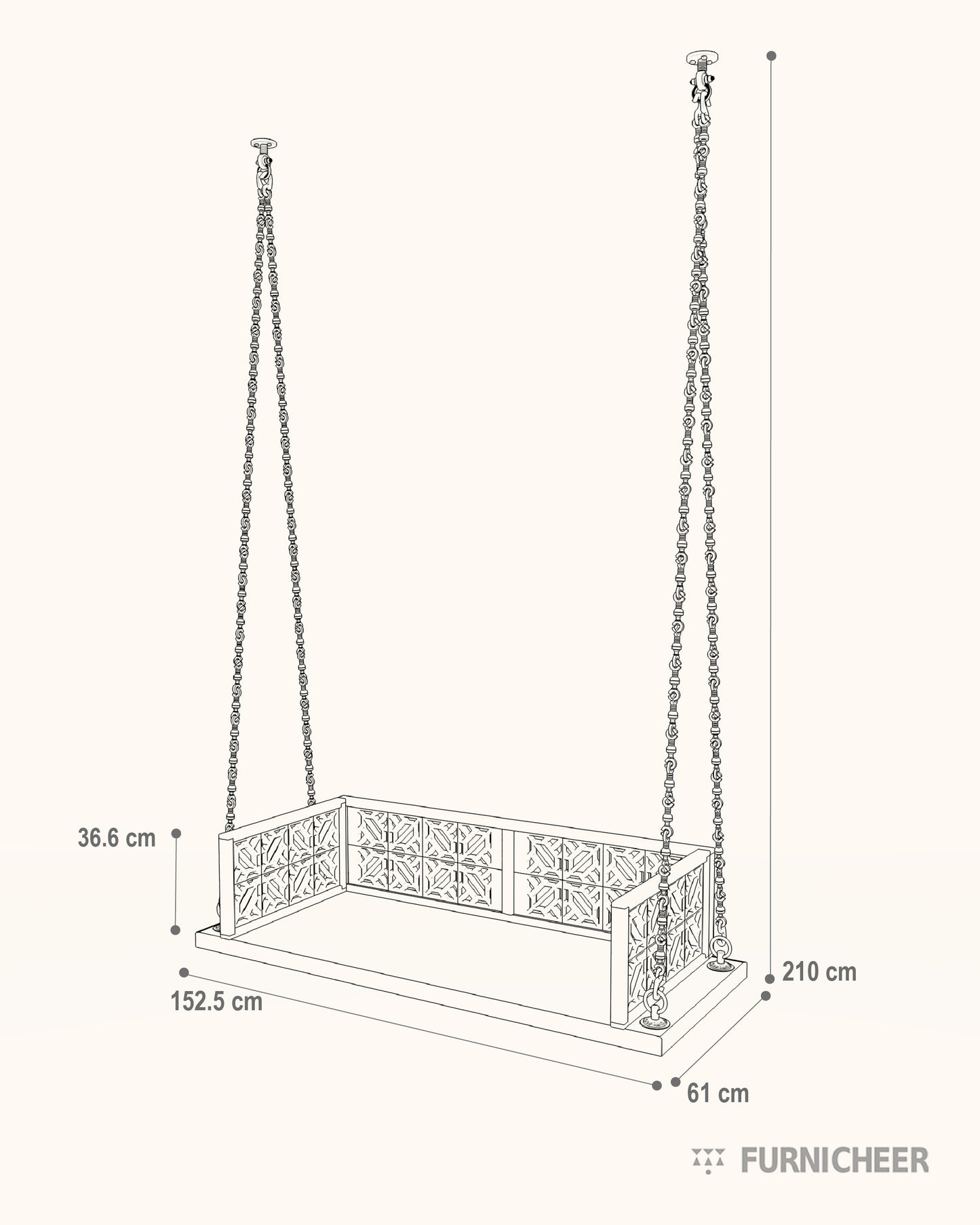 Ceiling Hanging Swing for Balcony Size Diagram