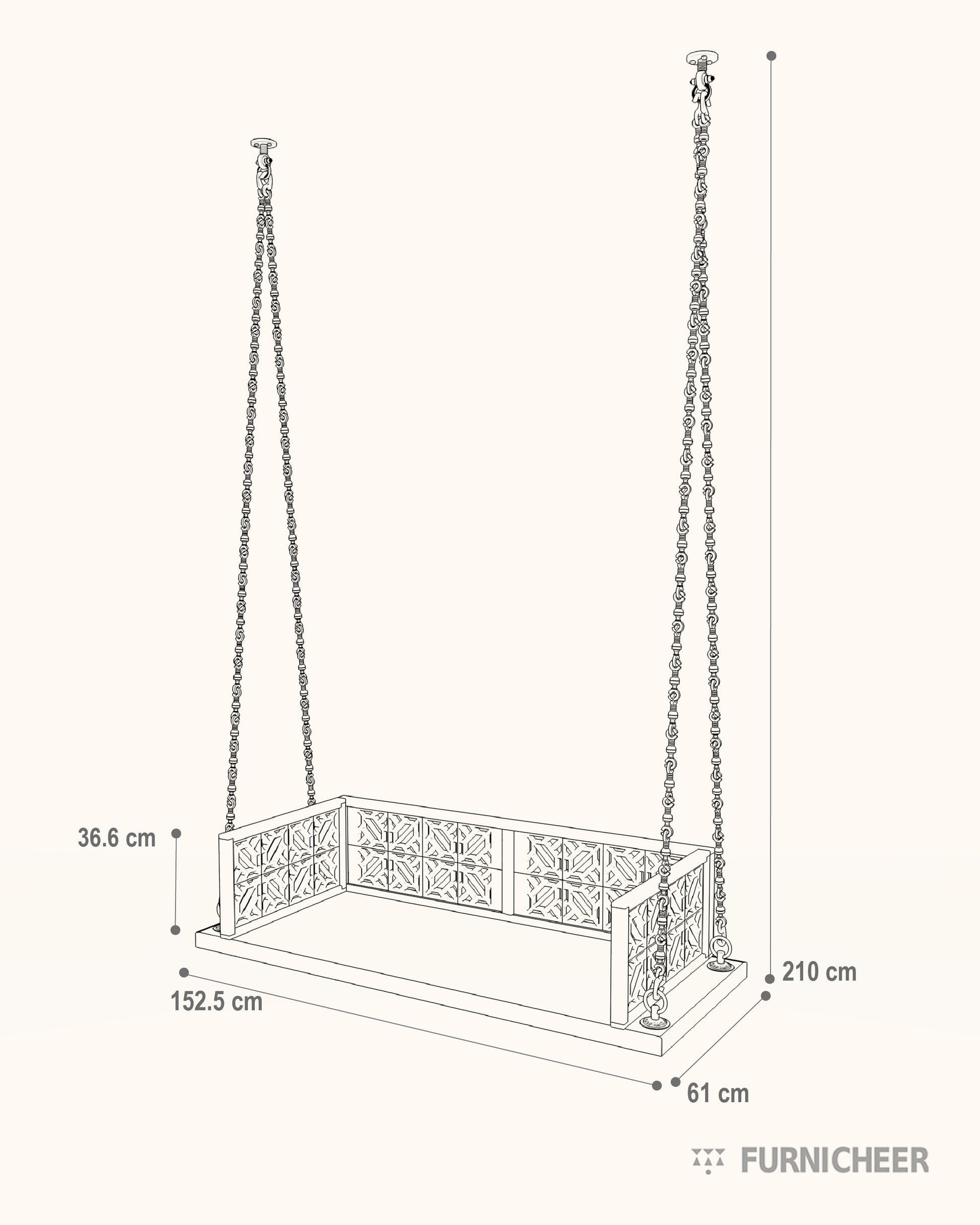 Ceiling Hanging Swing for Balcony Size Diagram