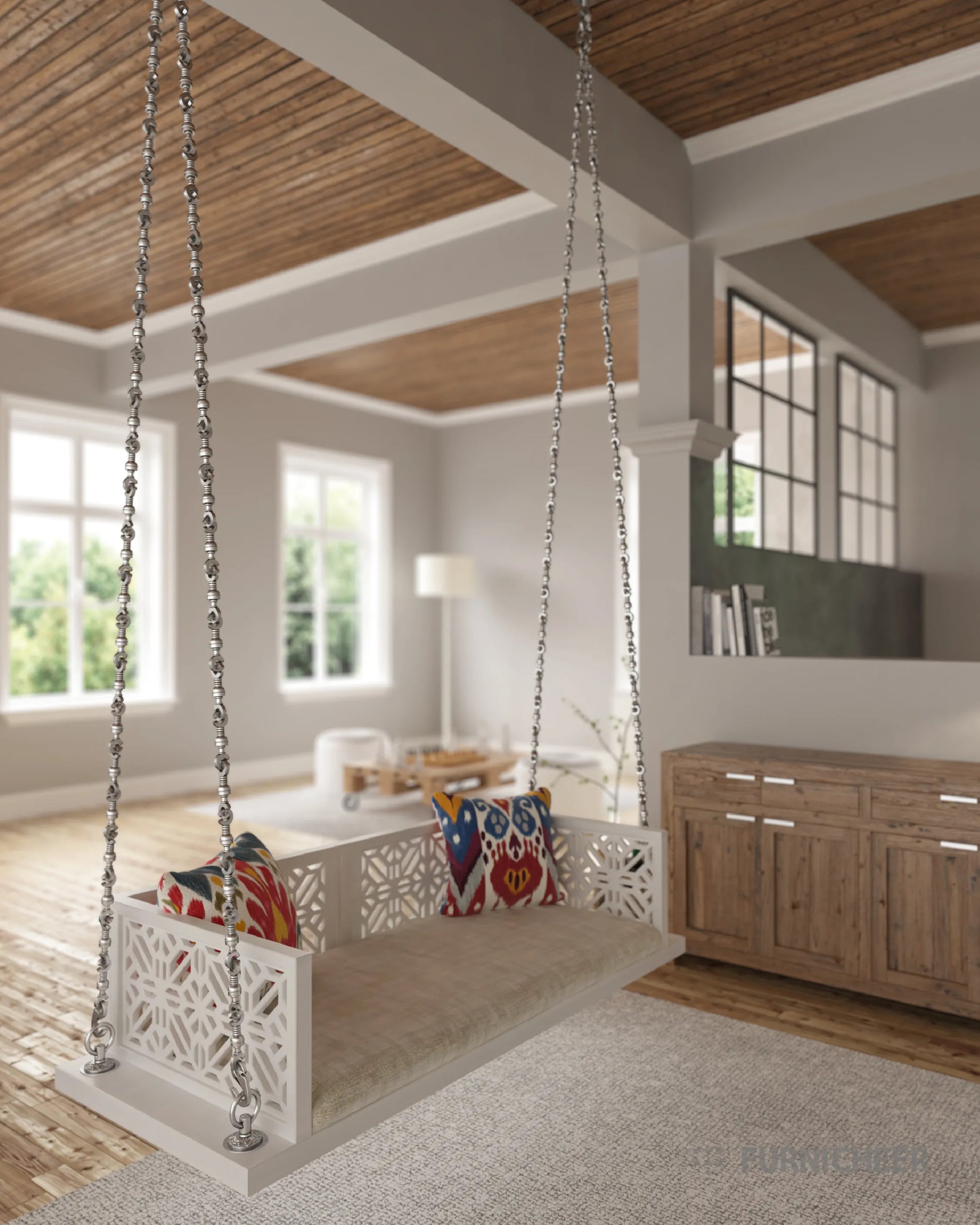 Ceiling Hanging Swing with Brass Chain for Balcony