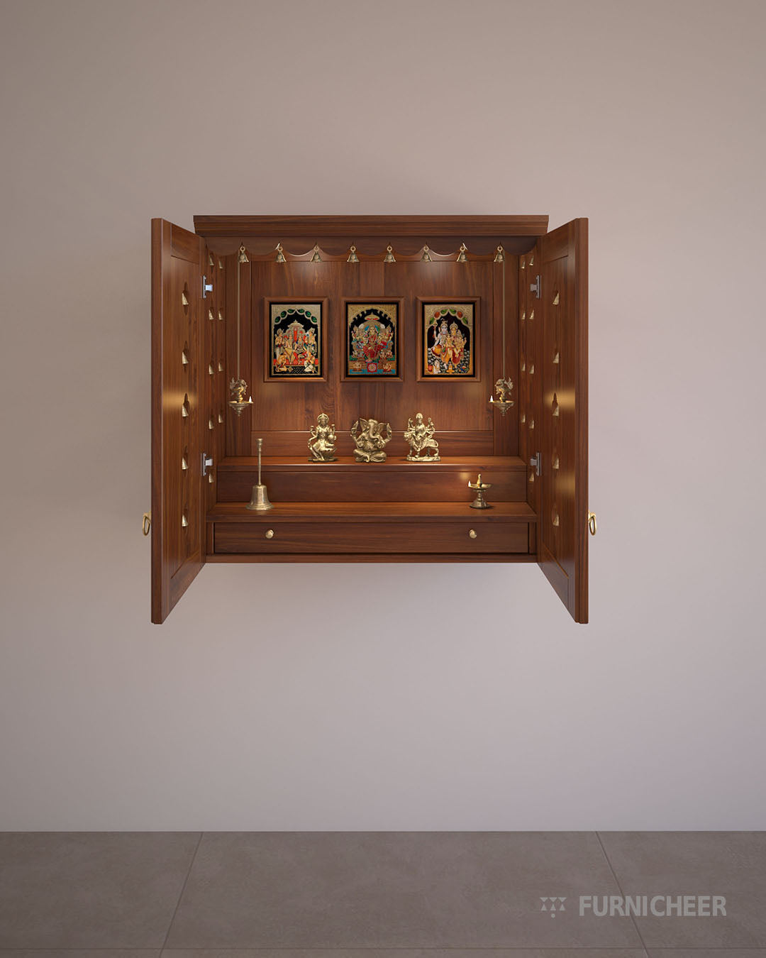 Solid Wooden puja mandir with door online
