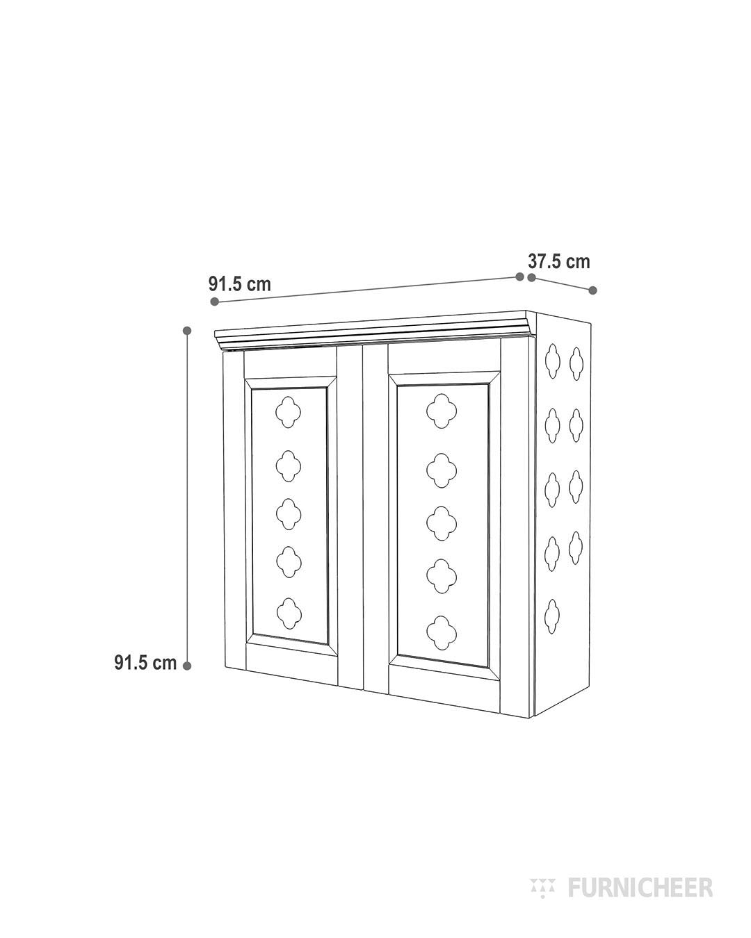 Wooden prayer mandir with bells size diagram