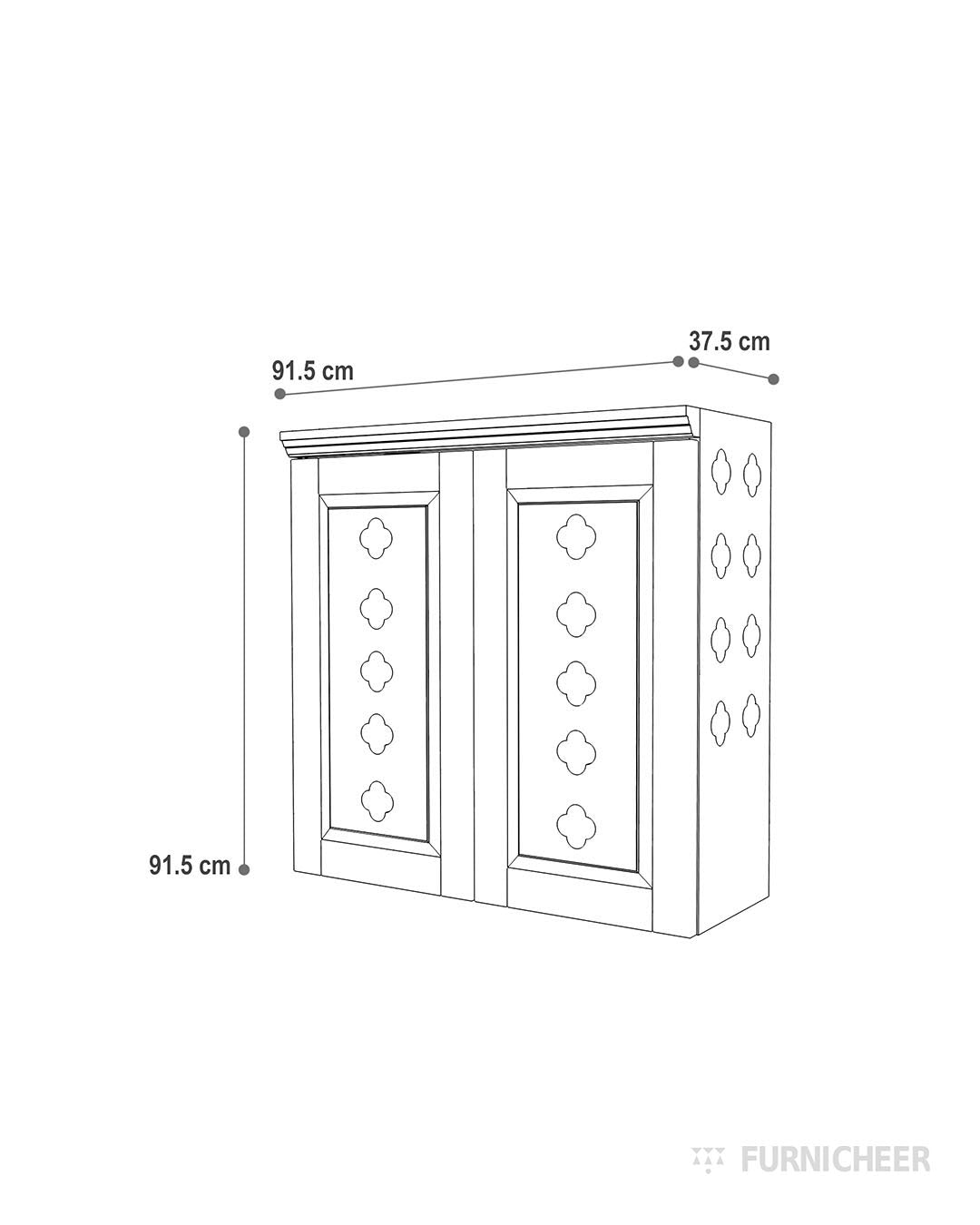 Enclosed solid wood door mandir for home decoration size diagram
