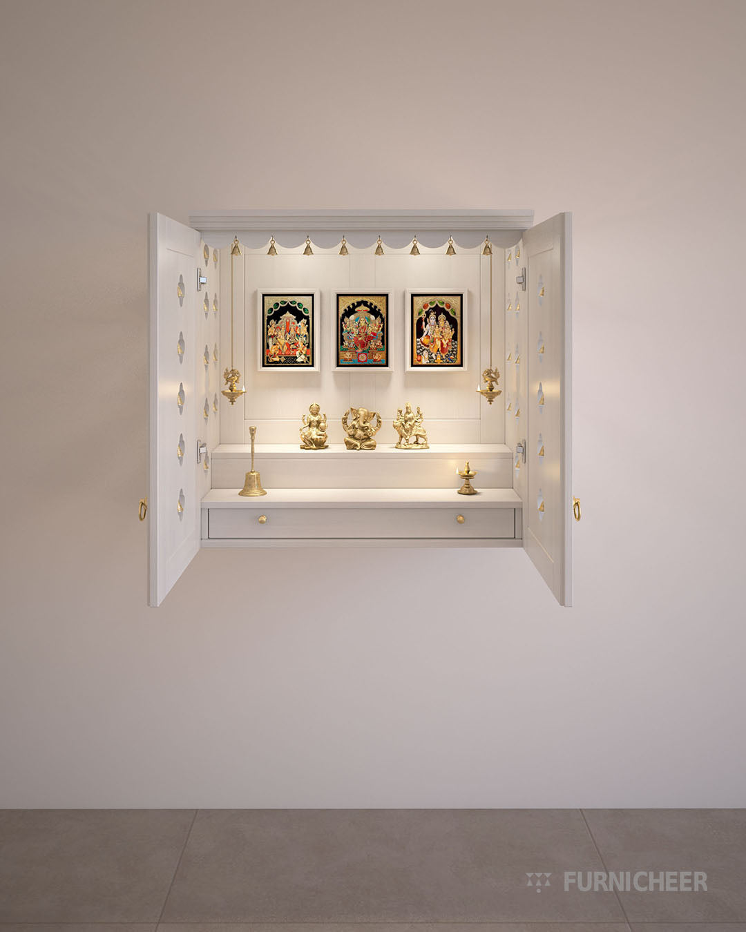 White Wooden Wall-mounted Puja Mandir