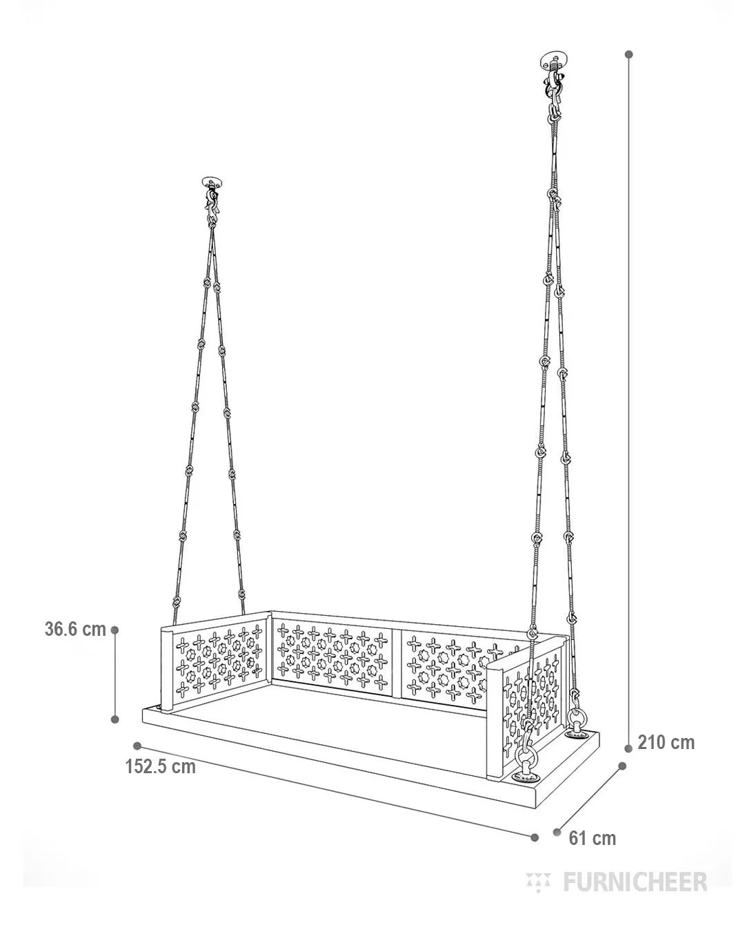 Indian porch swing jhula for indoor use size diagram